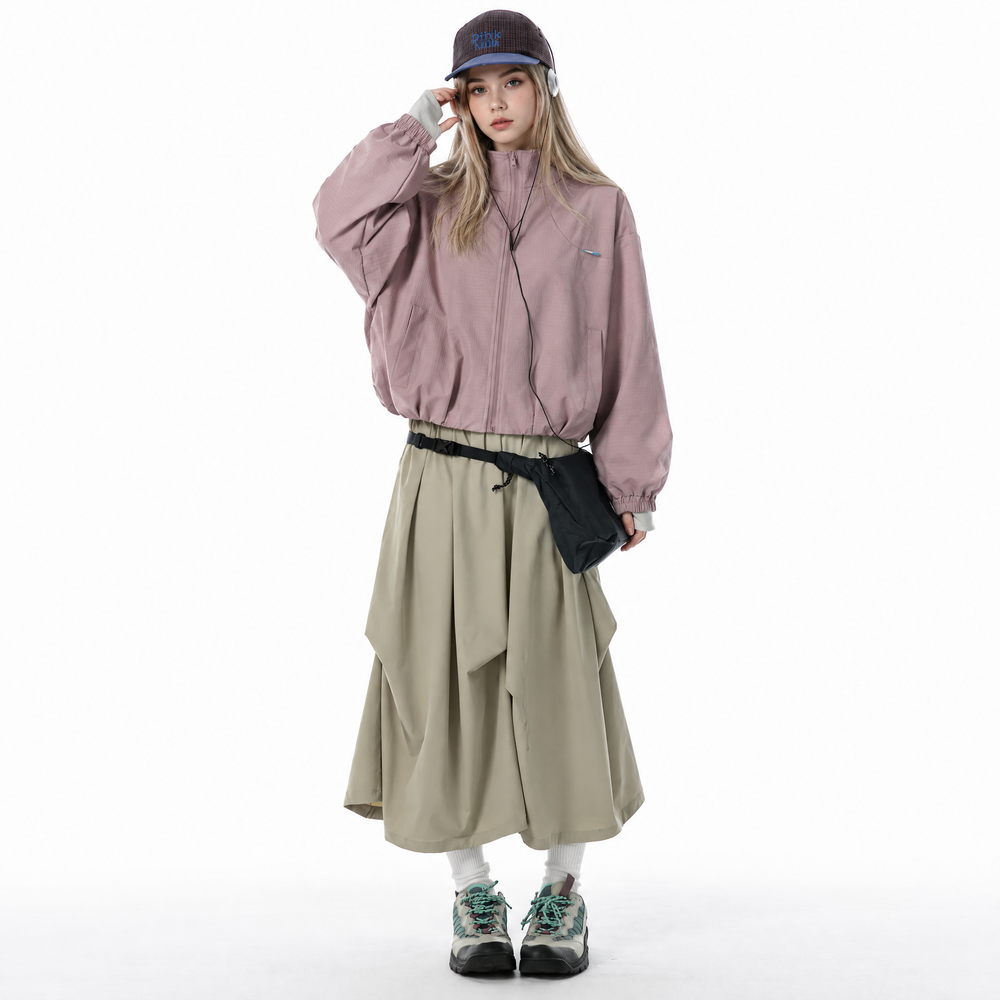 Women's Colorblock Stand Collar Zip-Up Jacket
