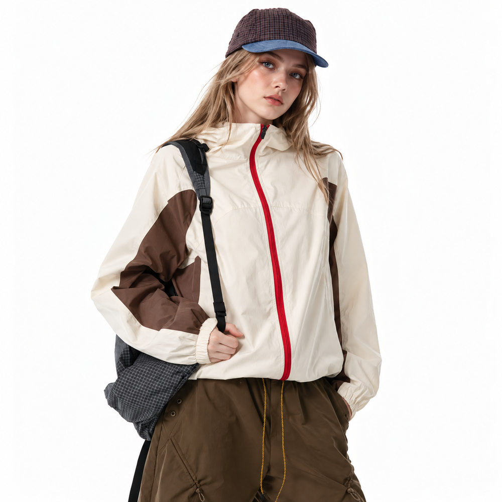 Women's Colorblock Hooded Cropped Outdoor Jacket