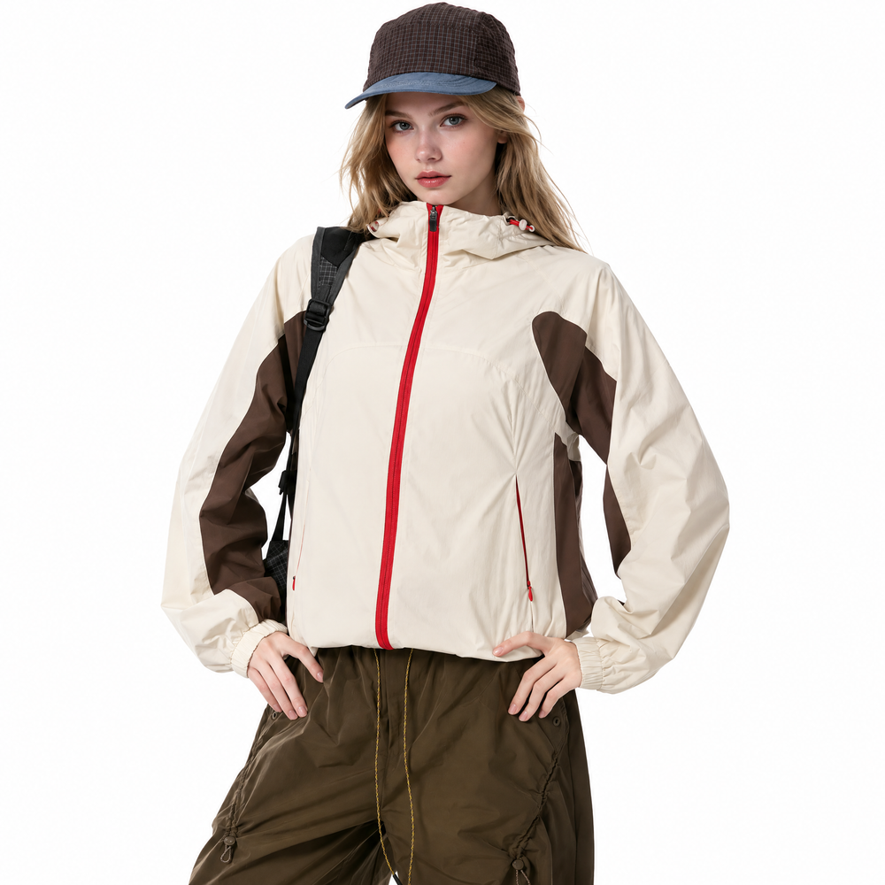 Women's Colorblock Hooded Cropped Outdoor Jacket